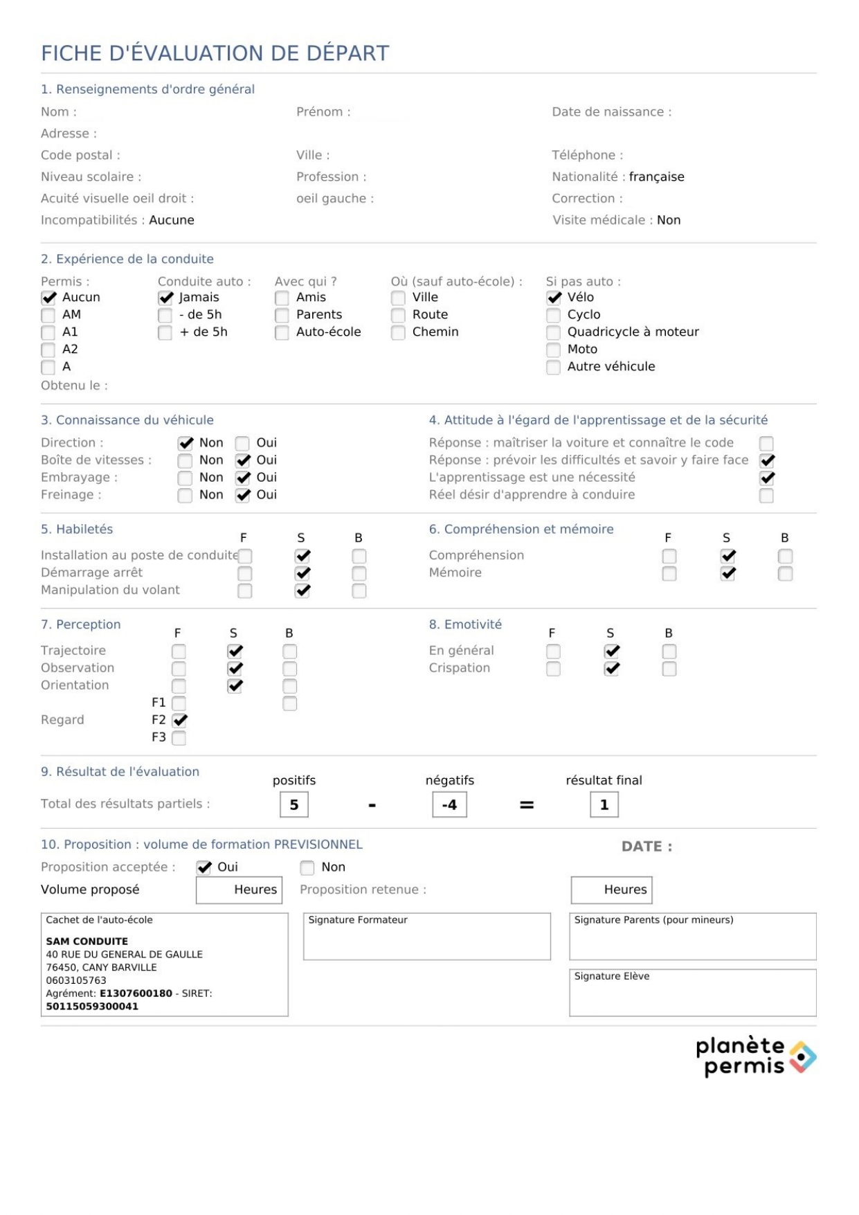 Fiche evaluation de départ