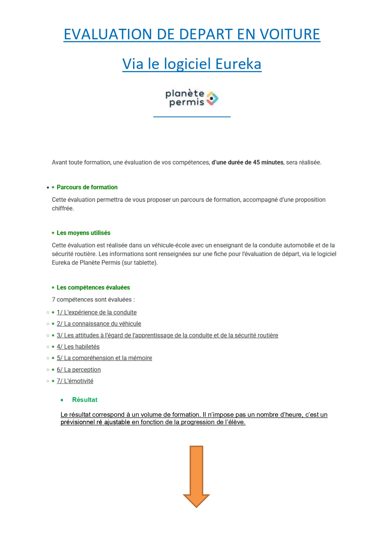 Evaluation de départ en voiture