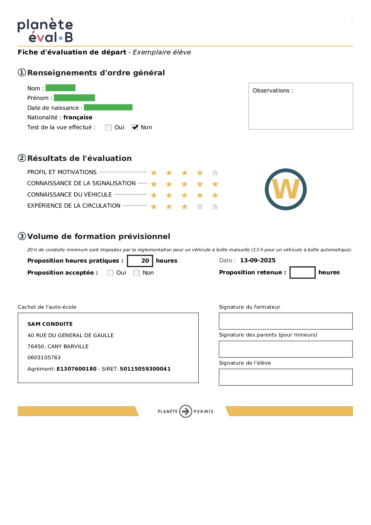 Evaluation de départ Evaluation de départ