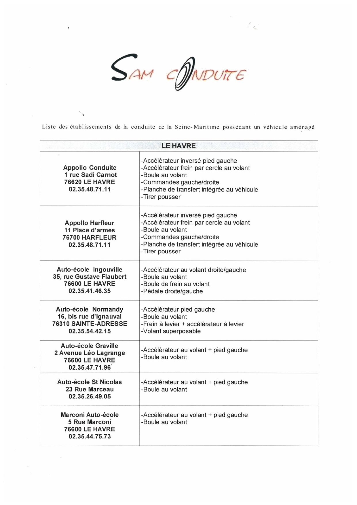 Etablissement avec véhicules aménagés