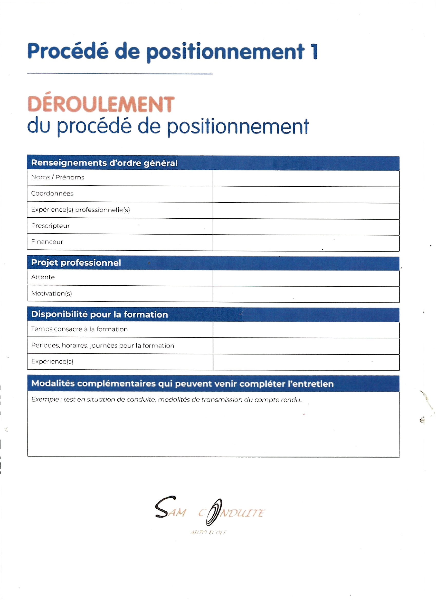 Procédé de positionnement