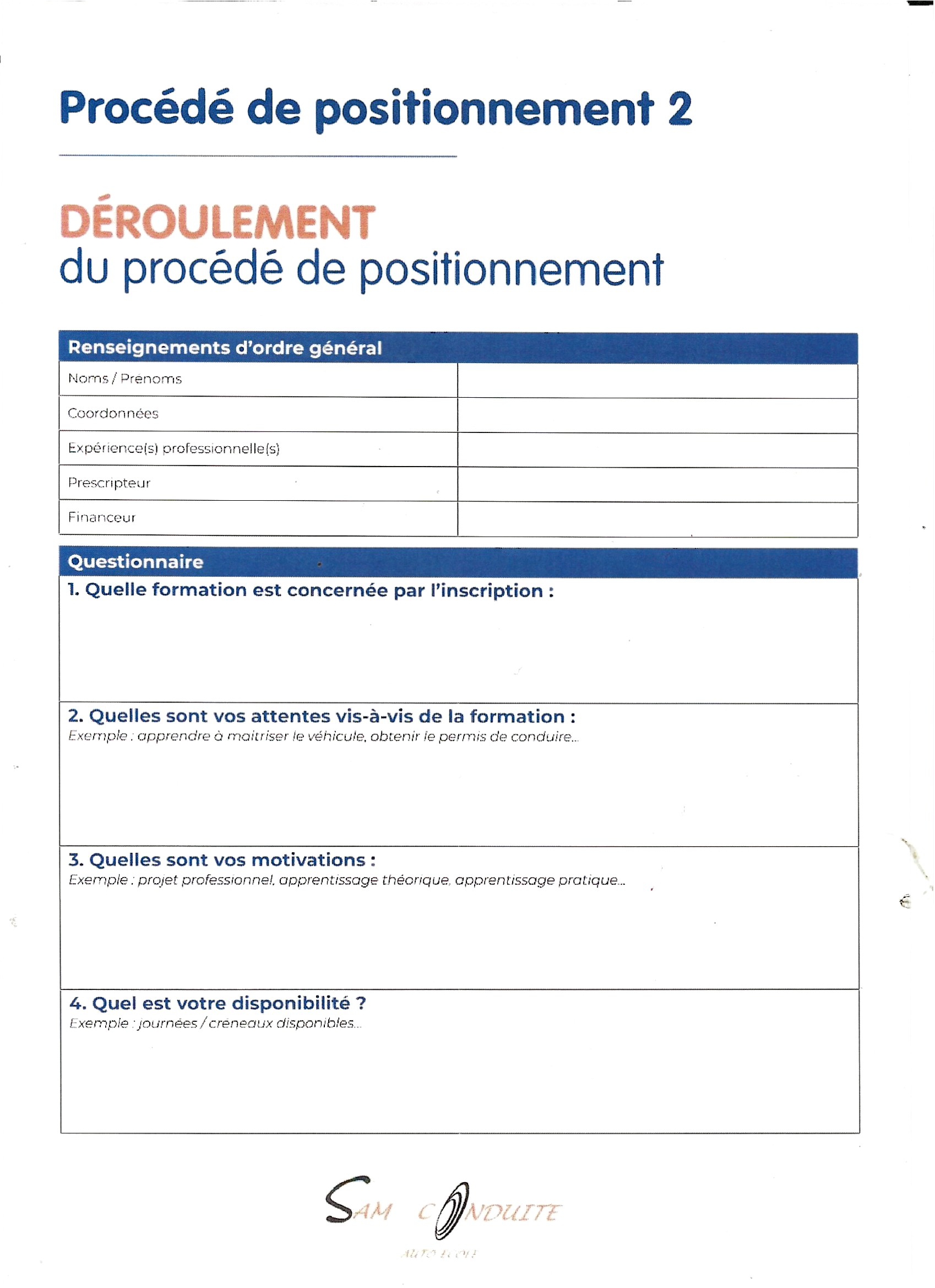 Procédé de positionnement
